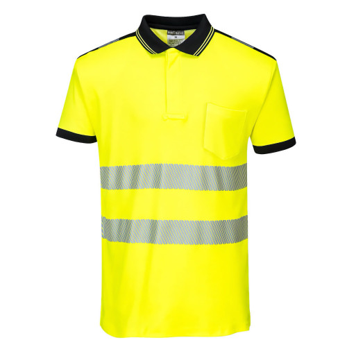 Portwest T180 PW3 Hi-Vis Short Sleeve Polo Shirt, Yellow/Black Portwest T180 PW3 Hi-Vis Short Sleeve Polo Shirt, Yellow/Black