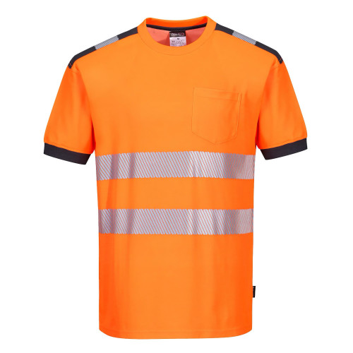 Portwest T181 PW3 Hi-Vis Short Sleeve T-Shirt, Orange/Grey