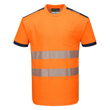 Portwest T181 PW3 Hi-Vis Short Sleeve T-shirt, Orange/Navy Blue