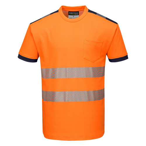 Portwest T181 PW3 Hi-Vis Short Sleeve T-shirt, Orange/Navy Blue