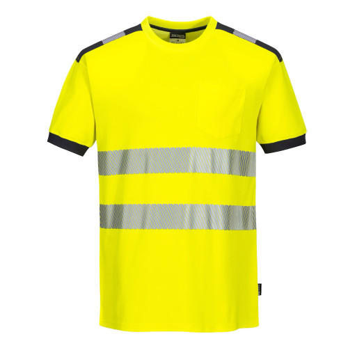 Portwest T181 PW3 Hi-Vis Short Sleeve T-Shirt, Yellow/Grey