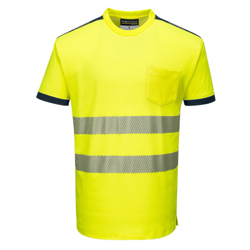 Portwest T181 PW3 Hi-Vis Short Sleeve T-Shirt, Yellow/Navy