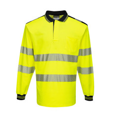 Portwest T184 PW3 Hi-Vis Long Sleeve Polo Shirt, Yellow/Black
