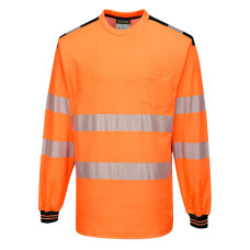 Portwest T185 PW3 Hi-Vis Long Sleeve T-Shirt, Orange/Black