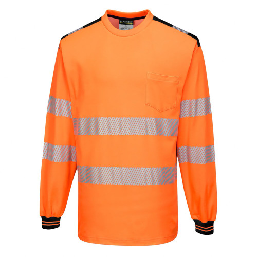Portwest T185 PW3 Hi-Vis Long Sleeve T-Shirt, Orange/Black