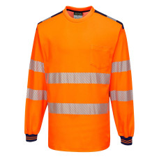 Portwest T185 PW3 Hi-Vis Long Sleeve T-Shirt, Orange/Navy Blue