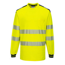 Portwest T185 PW3 Hi-Vis Long Sleeve T-Shirt, Yellow/Black