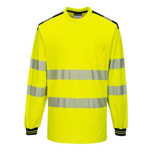 Portwest T185 PW3 Hi-Vis Long Sleeve T-Shirt, Yellow/Black