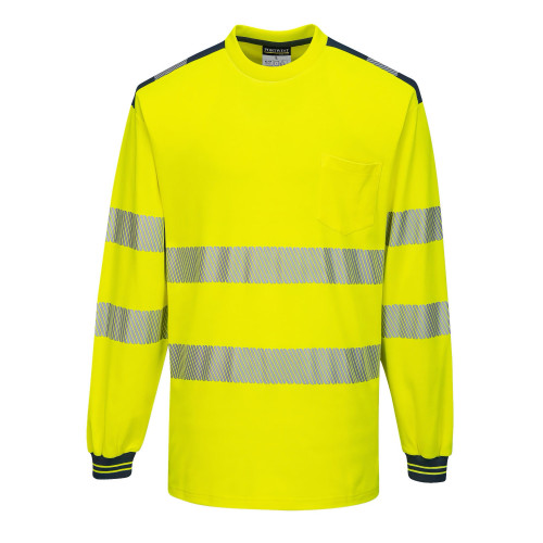 Portwest T185 PW3 Hi-Vis Long Sleeve T-Shirt, Yellow/Navy