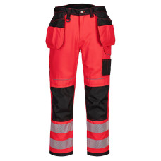 Portwest T501 PW3 Hi-Vis Trousers with Holster Pockets, Red/Black