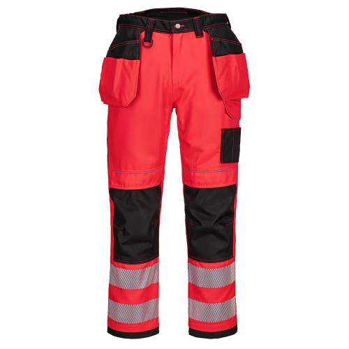 Portwest T501 PW3 Hi-Vis Trousers with Holster Pockets, Red/Black