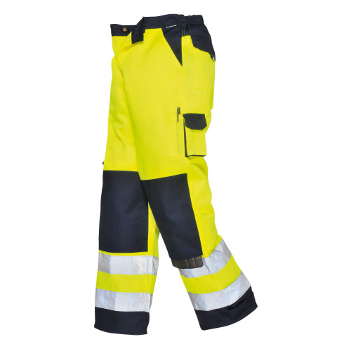 Portwest TX51 Lyon Hi-Vis Two-Tone Trousers, Yellow/Navy