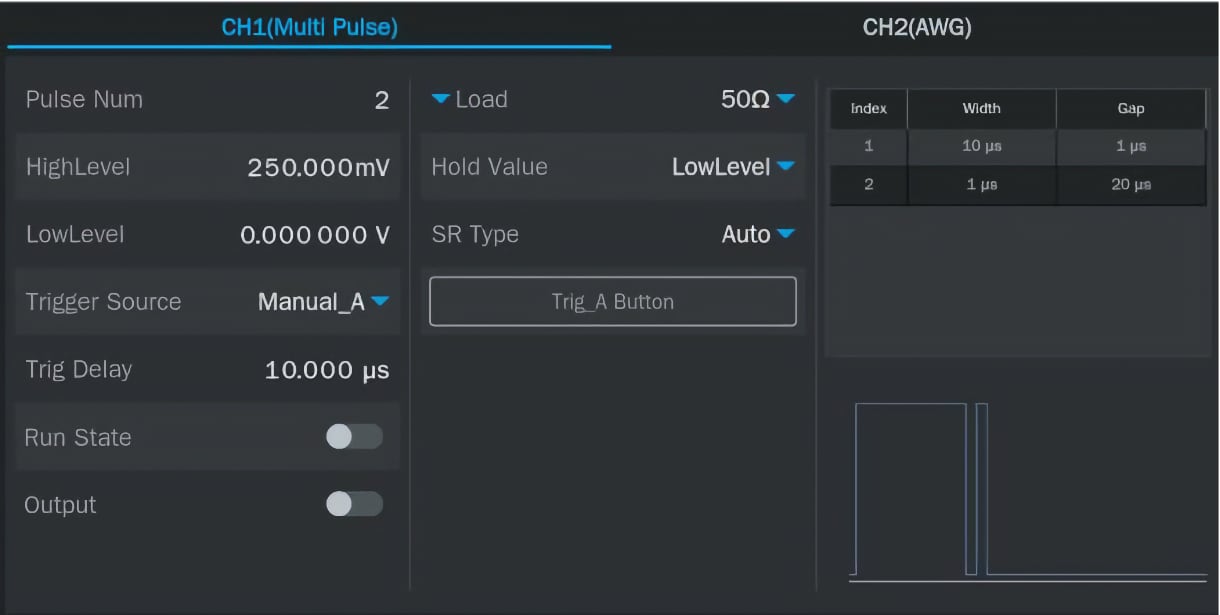 Built-in multi-pulse, multi-tone and Chirp 1